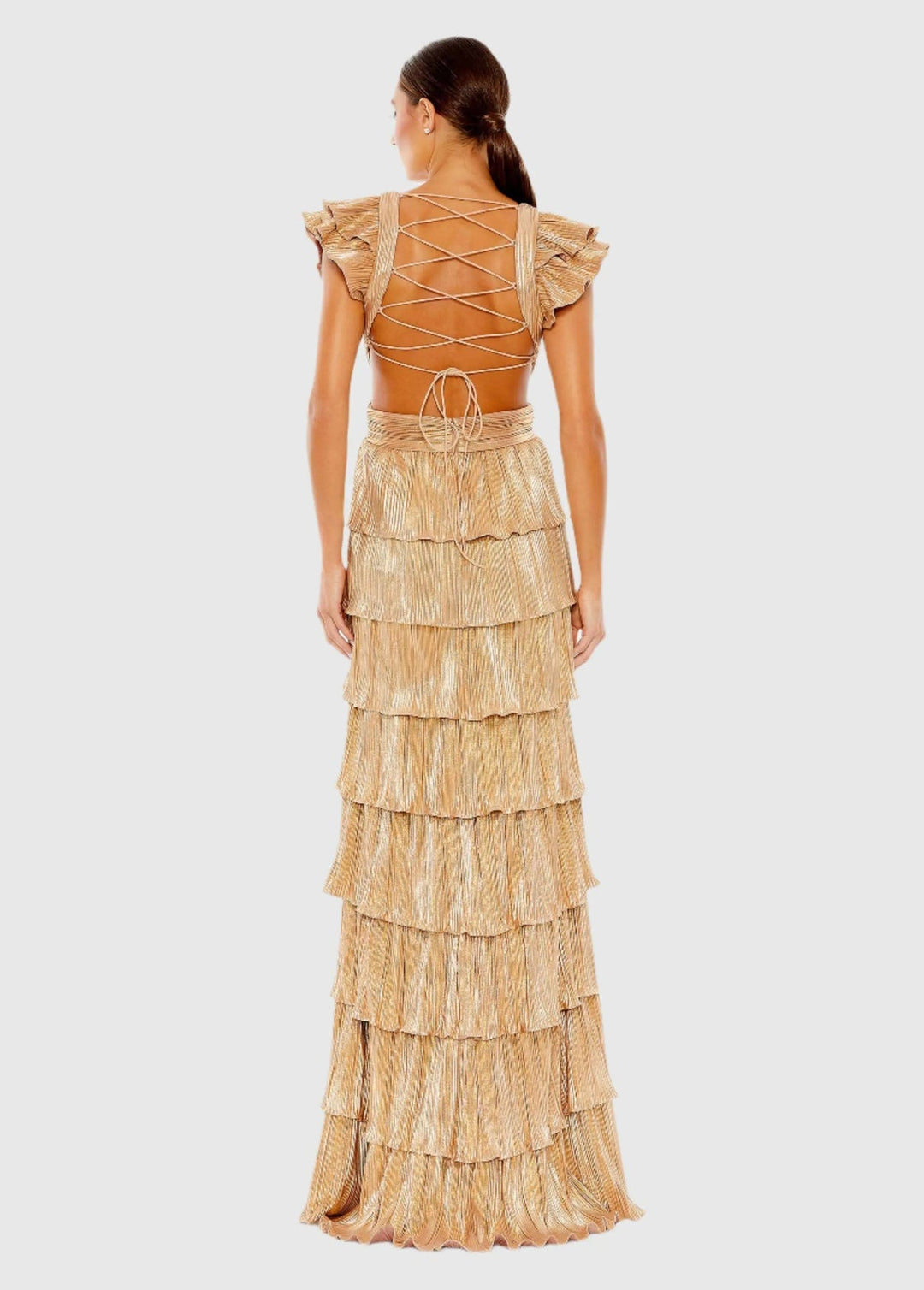 Mac Duggal Style 26740 Ruffle Tiered Criss Cross Lace Up Gown