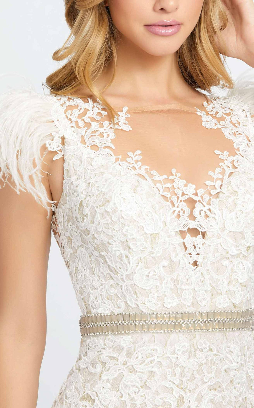 Mac Duggal Style 79230 Embellished Feather Cap Sleeve Trumpet Gown