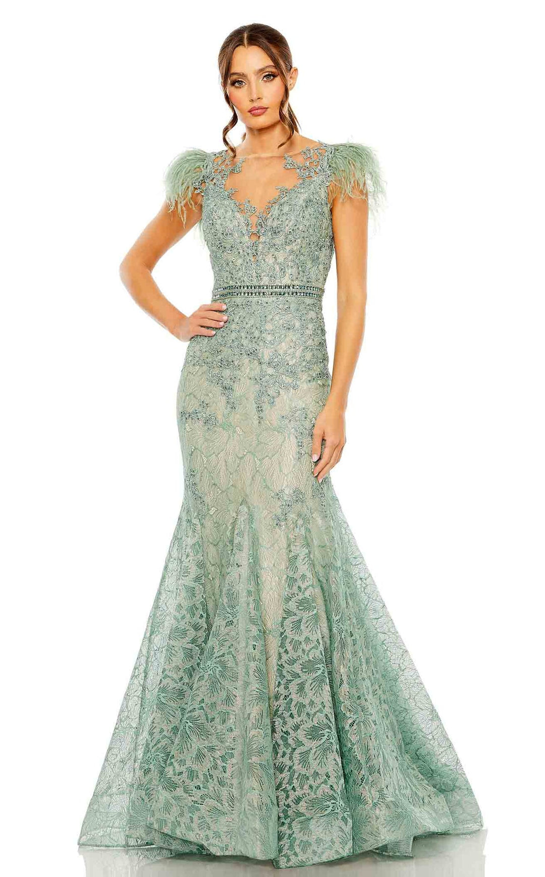Mac Duggal Style 79230 Embellished Feather Cap Sleeve Trumpet Gown