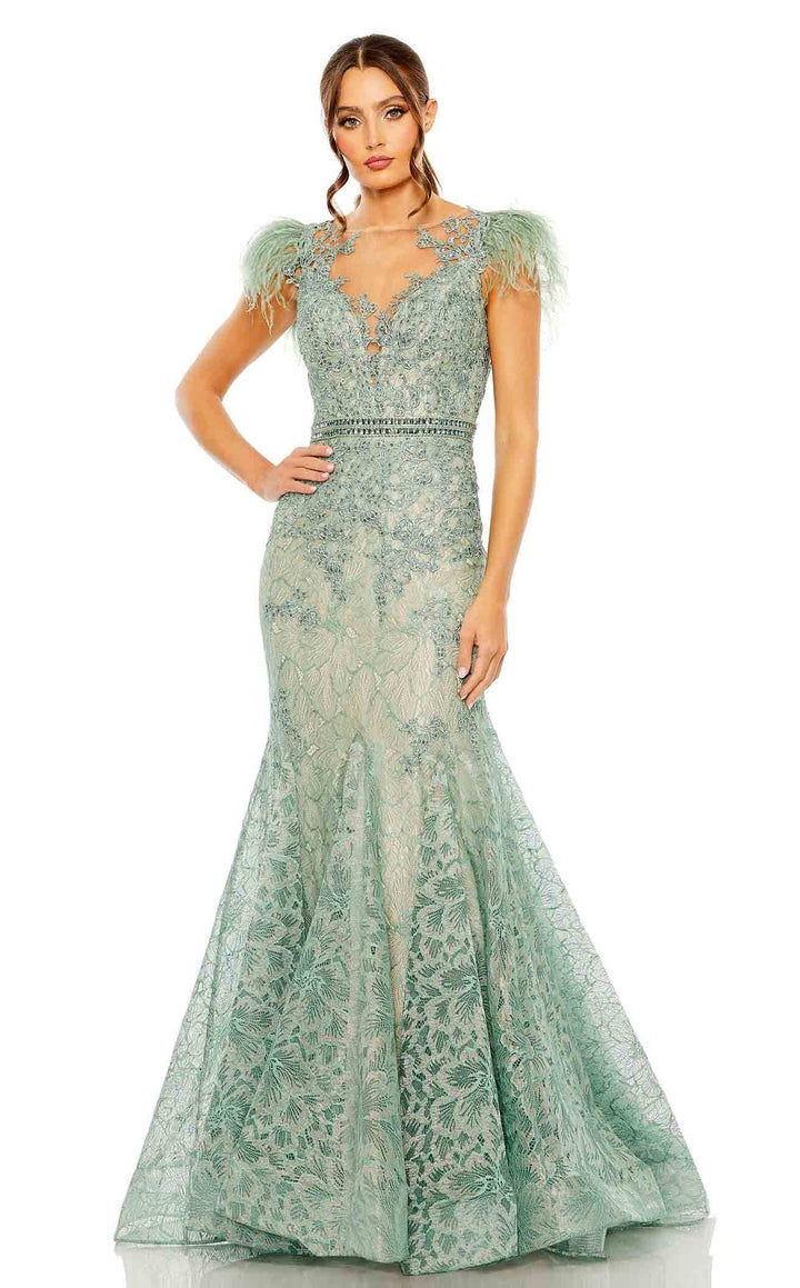 Mac Duggal Style 79230 Embellished Feather Cap Sleeve Trumpet Gown