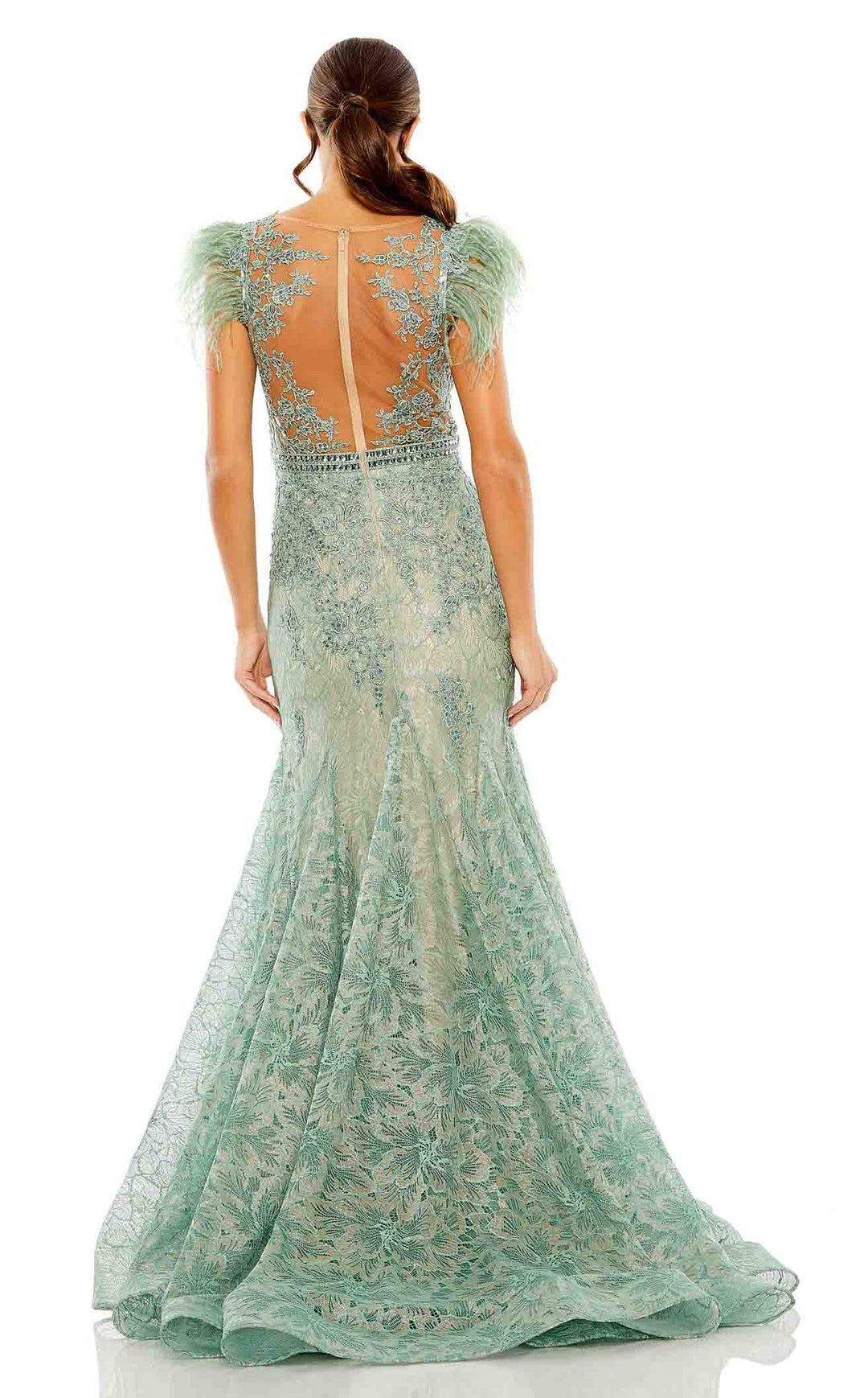 Mac Duggal Style 79230 Embellished Feather Cap Sleeve Trumpet Gown