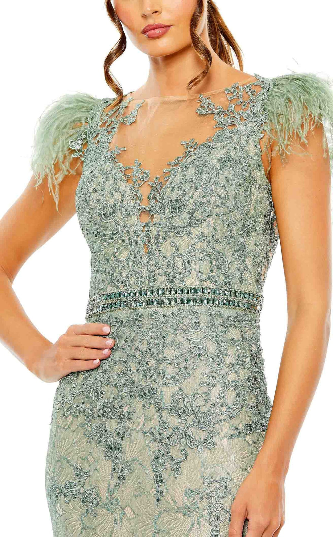 Mac Duggal Style 79230 Embellished Feather Cap Sleeve Trumpet Gown