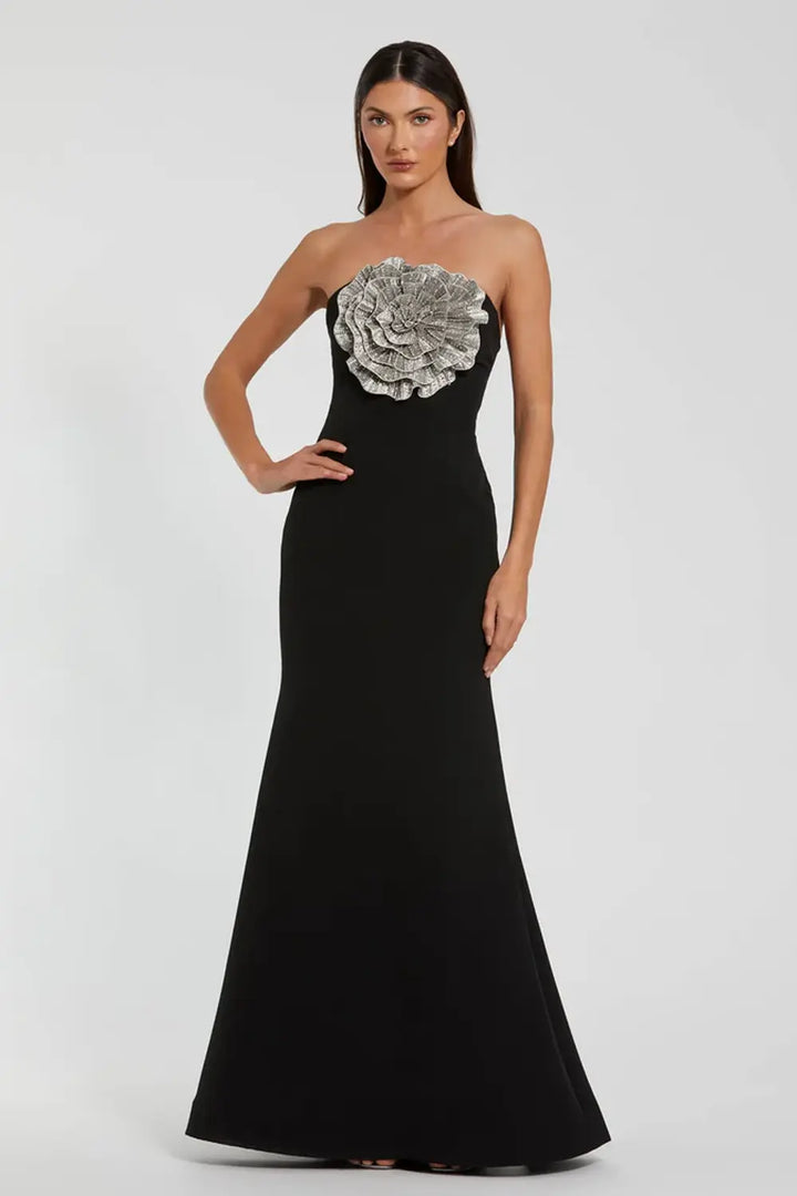 Strapless Trumpet Gown Featuring 3D Rhinestone Flower | Mac Duggal Dress 11855