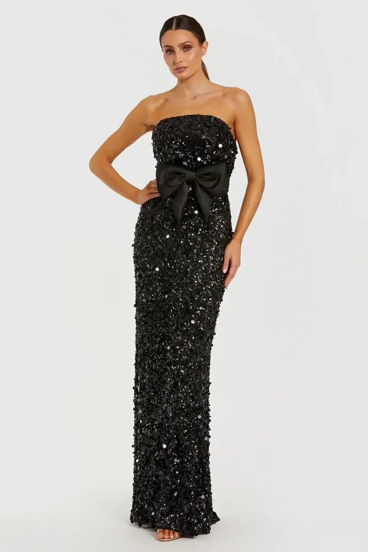 Strapless Sequin Gown with Bow Detail | Mac Duggal Dress 27761