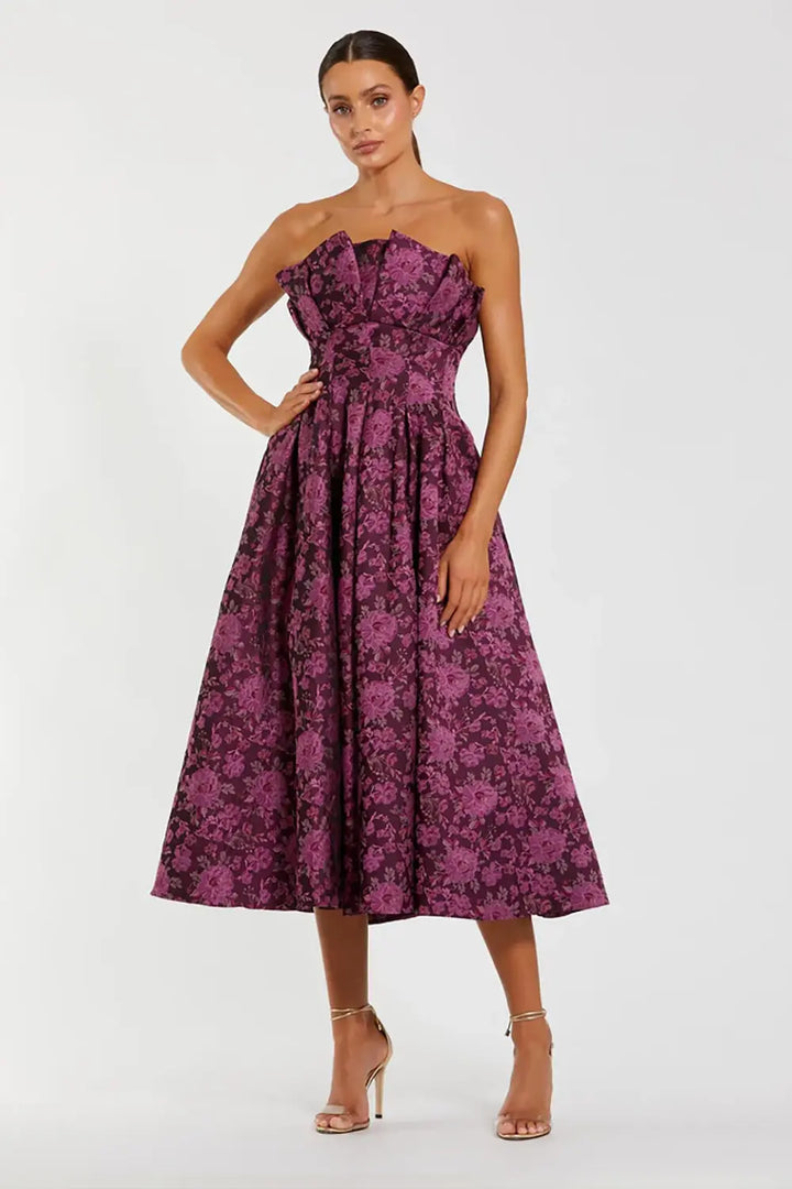 Strapless Floral A-line Midi Dress | Mac Duggal 56159 Dress