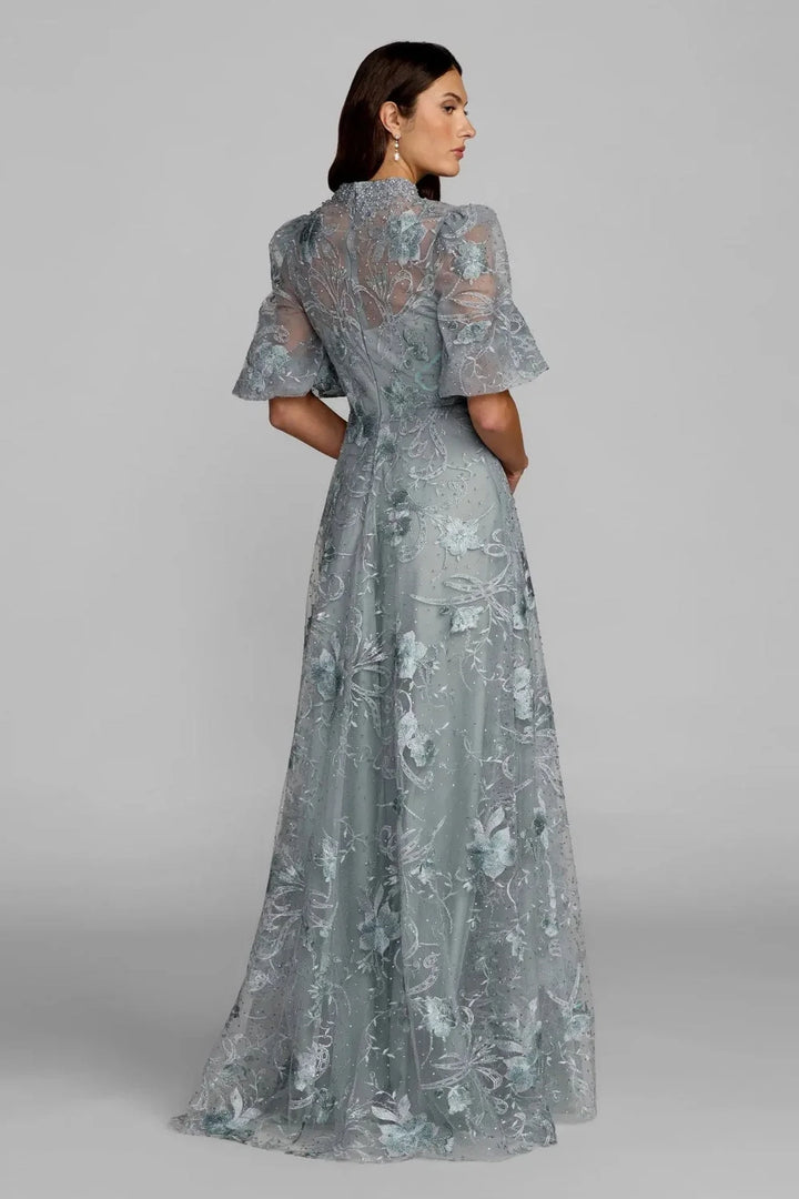 Mac Duggal Style 20452 Puff Sleeve Embroidered A-Line Gown