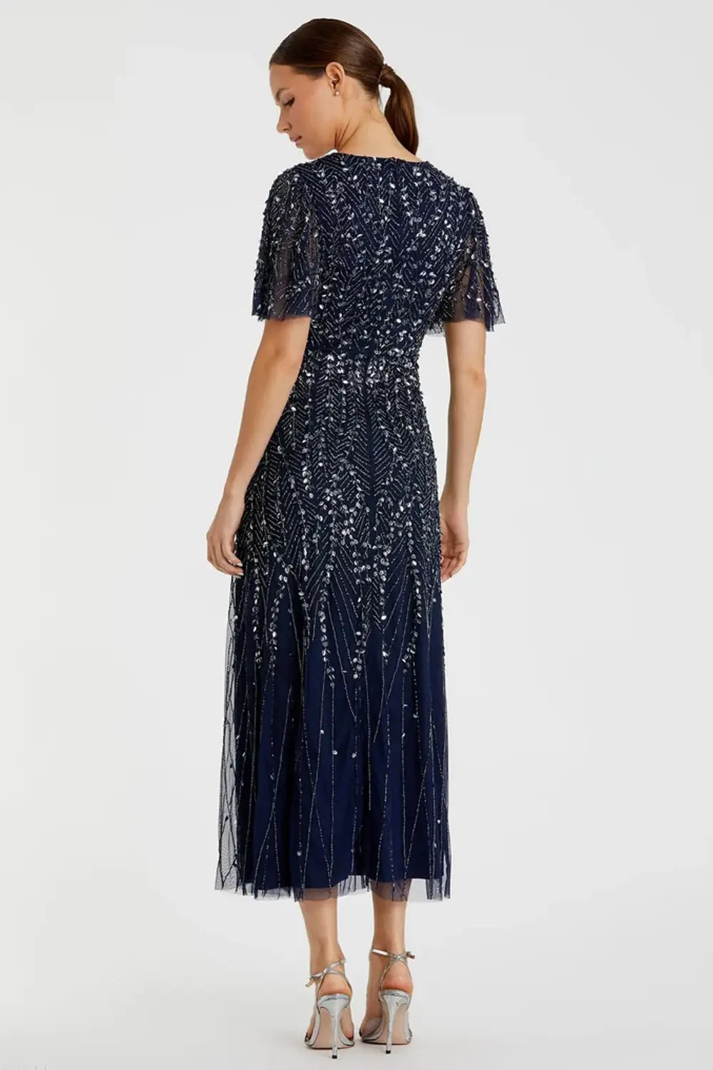 Embellished V-neckline Midi A-line Dress | Mac Duggal Dress 35116