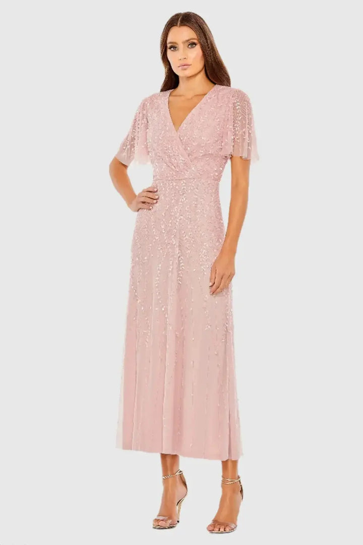 Embellished V-neckline Midi A-line Dress | Mac Duggal Dress 35116