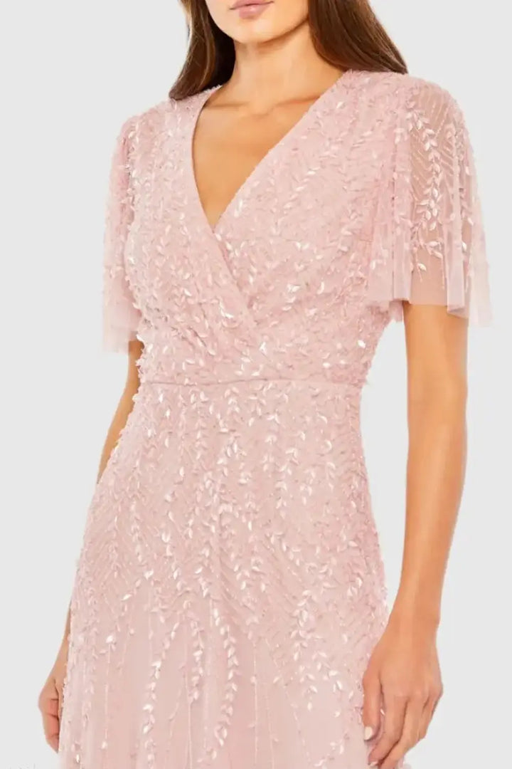 Embellished V-neckline Midi A-line Dress | Mac Duggal Dress 35116