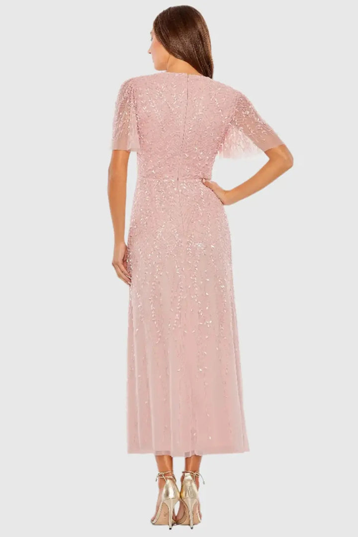 Embellished V-neckline Midi A-line Dress | Mac Duggal Dress 35116