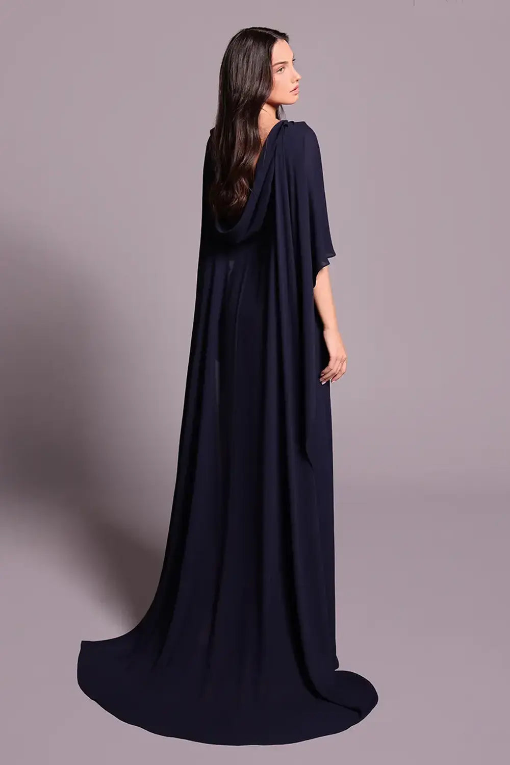 Tarik Ediz 99018 Cannes – Formal Cape Dress in Navy | Morva Couture