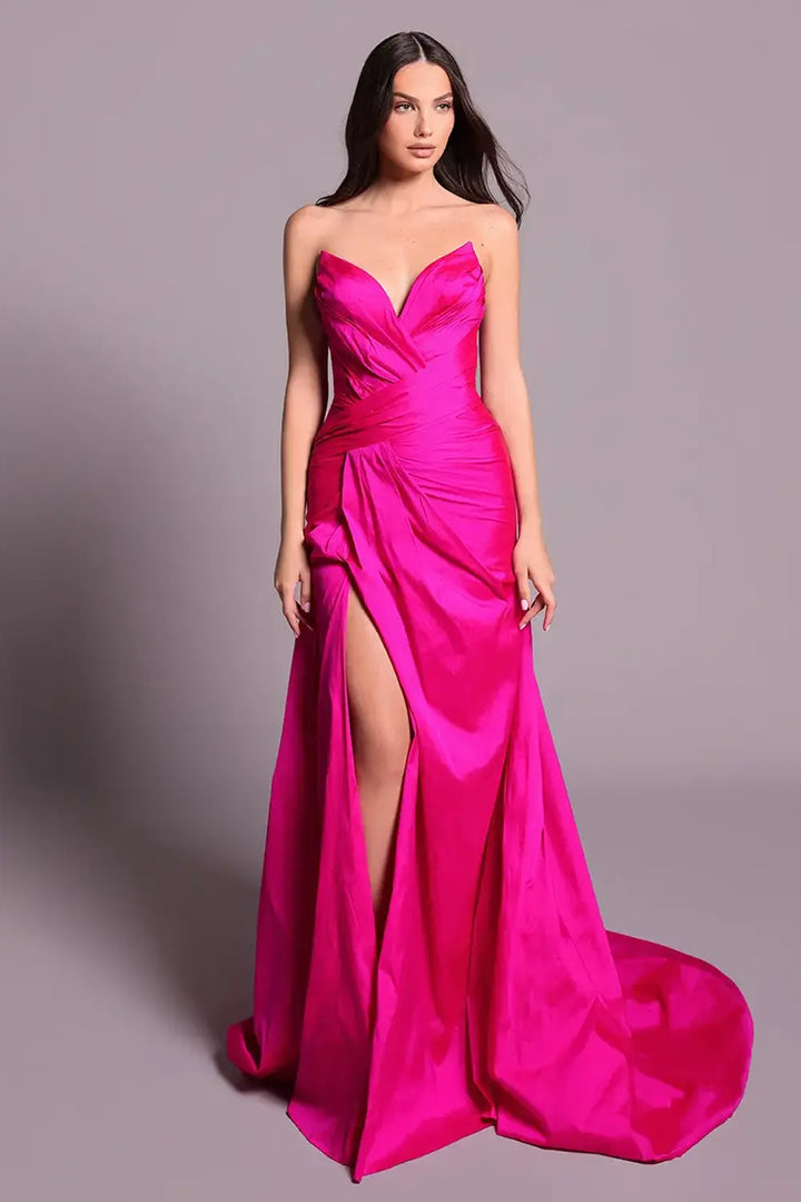 Tarik Ediz 99030 Strapless Pleated Formal Dress | Morva Couture