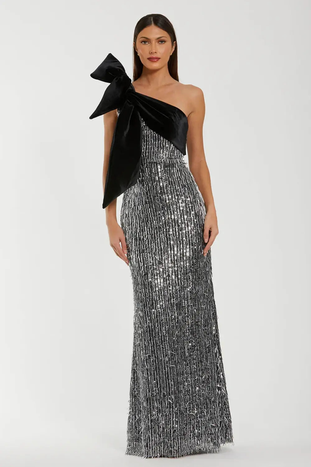Velvet Bow One-Shoulder Dress | Mac Duggal Dress 27690