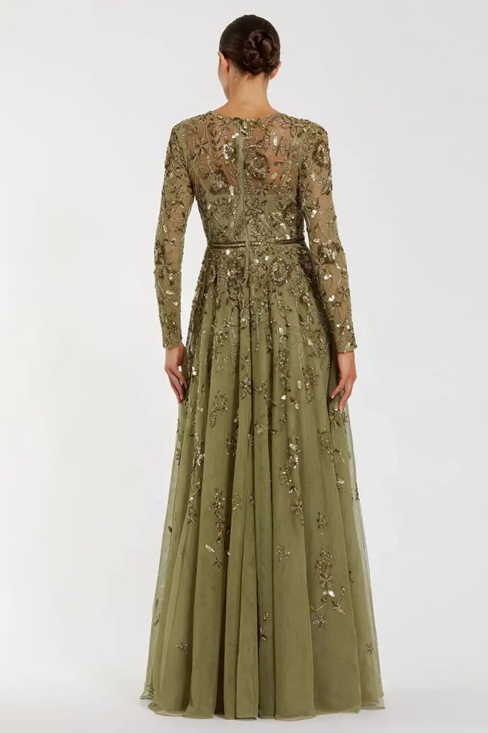 Hand-Embellished Floral Long Sleeve A-Line Gown Mac Duggal Dress 6182 Hand-Embellished Floral Long Sleeve A-Line Gown Mac Duggal Dress 6182
