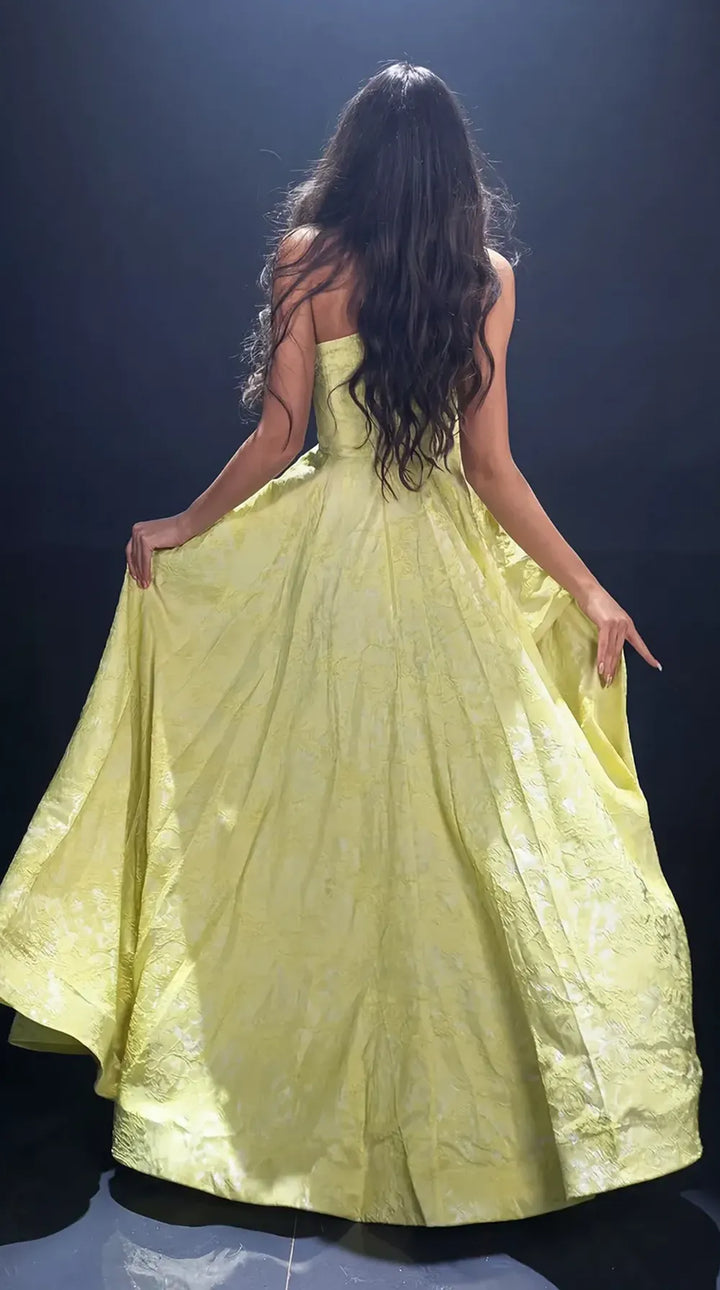 Nicoletta NC4017 one shoulder brocade A line ball gown with full floor length skirt