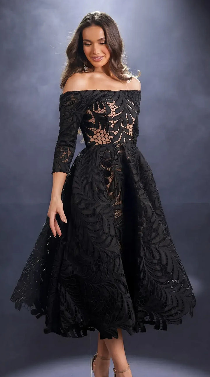 Nicoletta Style NC4020 Off Shoulder Lace Dress | Morva Couture