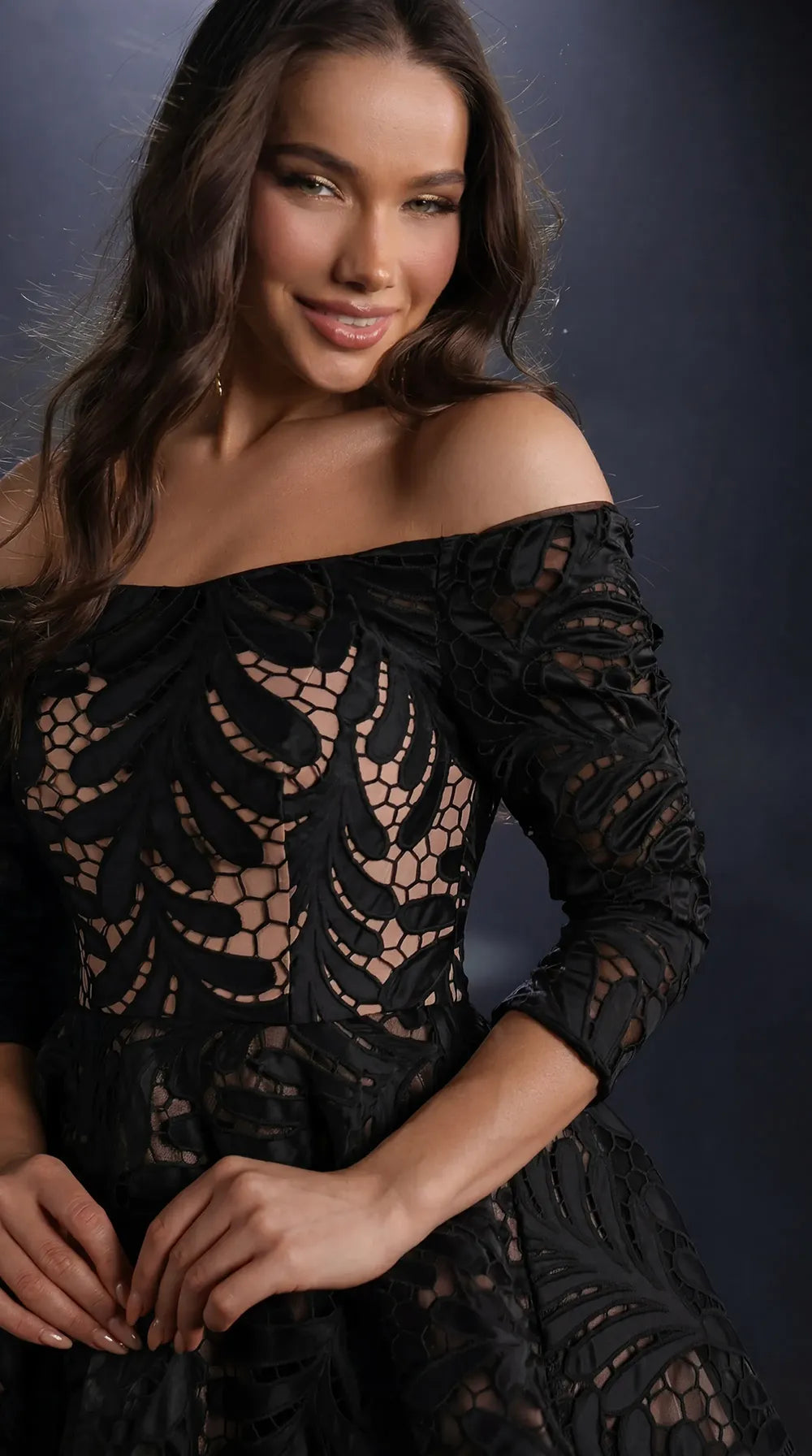Nicoletta Style NC4020 Off Shoulder Lace Dress | Morva Couture