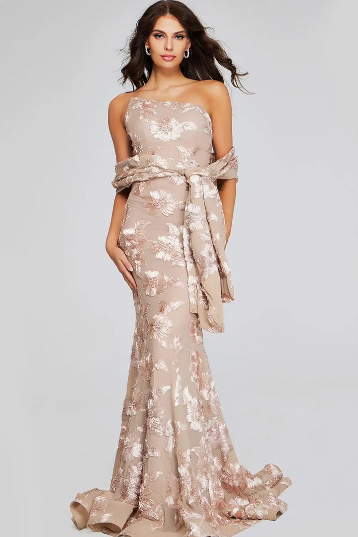 Floral Applique Evening Gown Jovani 39267