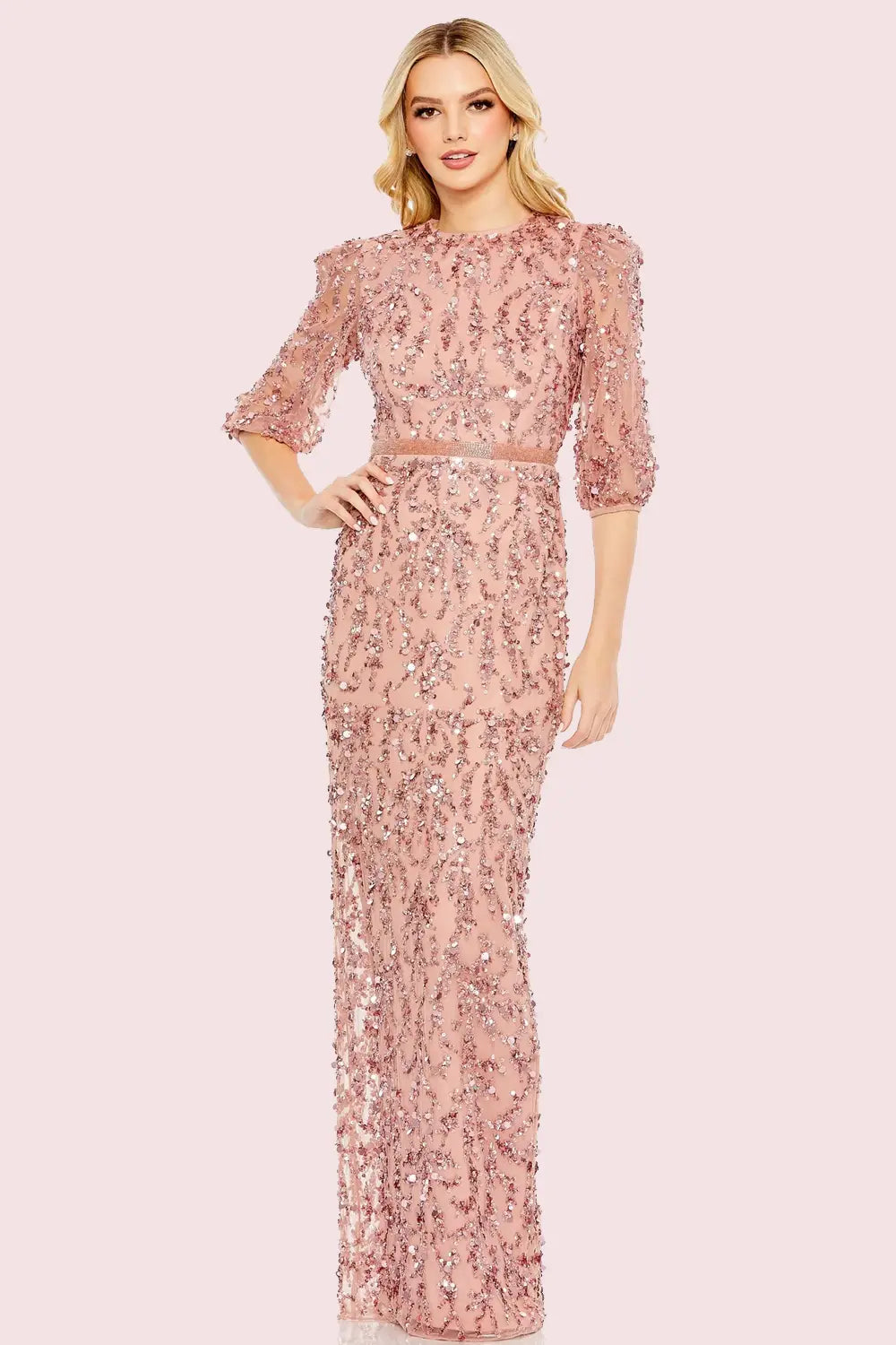 Sequined Elbow Sleeve Gown | Mac Duggal Dress 93790