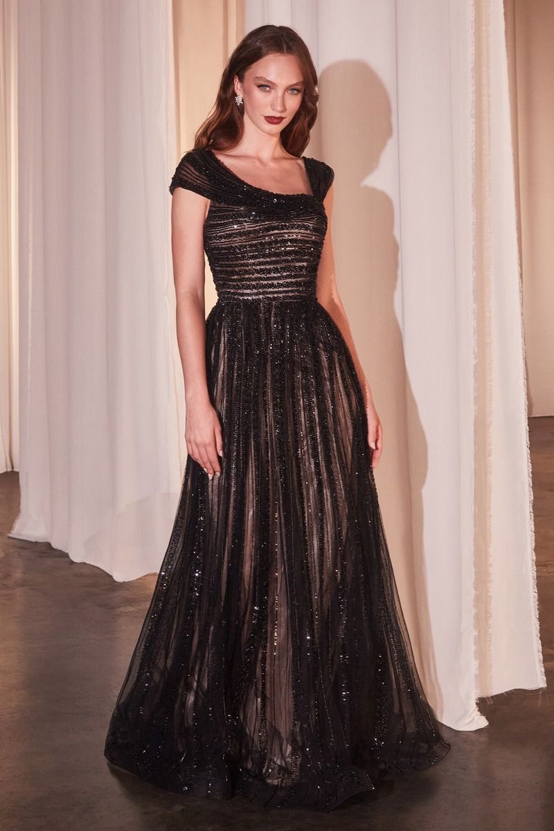 Off the Sholder A-line Beaded Gown | Ladvine CD0238- Morvarieds