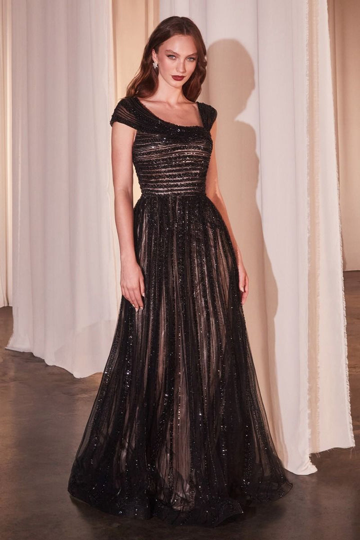 Off the Sholder A-line Beaded Gown | Ladvine CD0238- Morvarieds