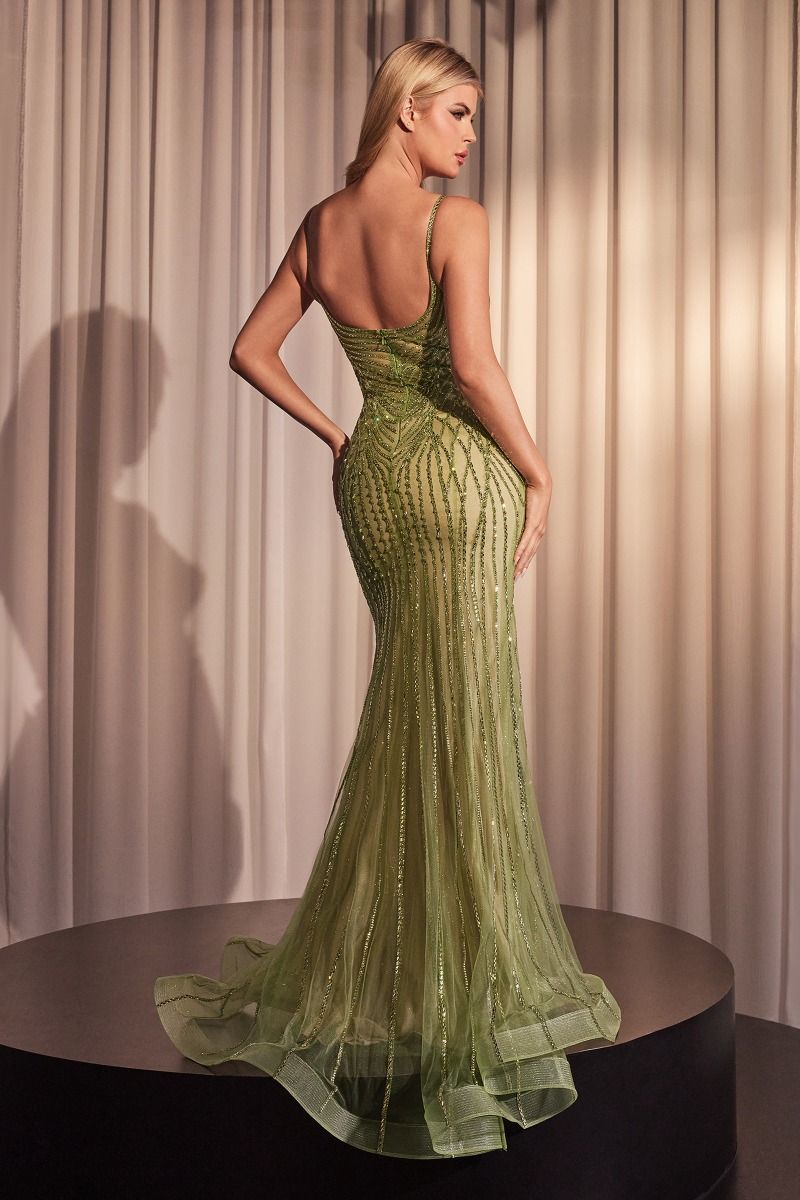 Back of  Beaded greener Fit and Flare Dress | Ladvine CD846- Morvarieds