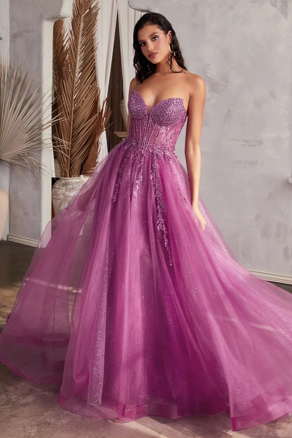 amethyst colour Strapless Layered Tulle Ball Gown | Ladivine CD0230