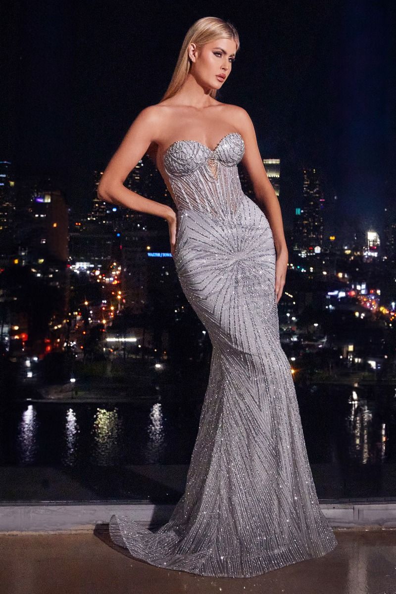 STRAPLESS GLITTER EMBELLISHED GOWN J871