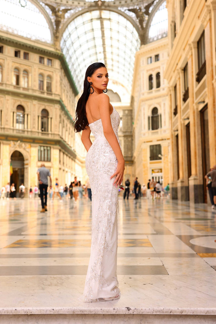 Embellished Gown NC1082 | Nicoletta Dress - Morvarids in ivory