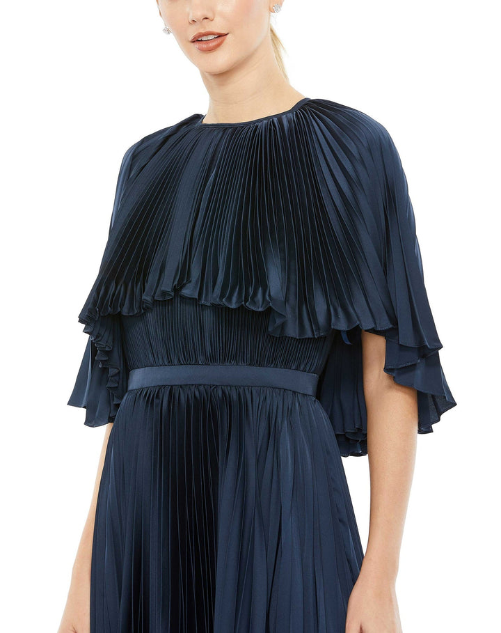 Pleated Caplet T-Length Gown Dress | Mac Duggal 49638 - Morvarieds Fashion