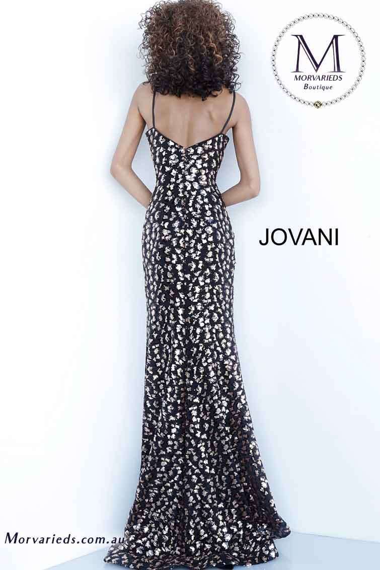 Black Gold Fitted Plunging Neckline Prom Dress Jovani 1166 - Morvarieds Fashion