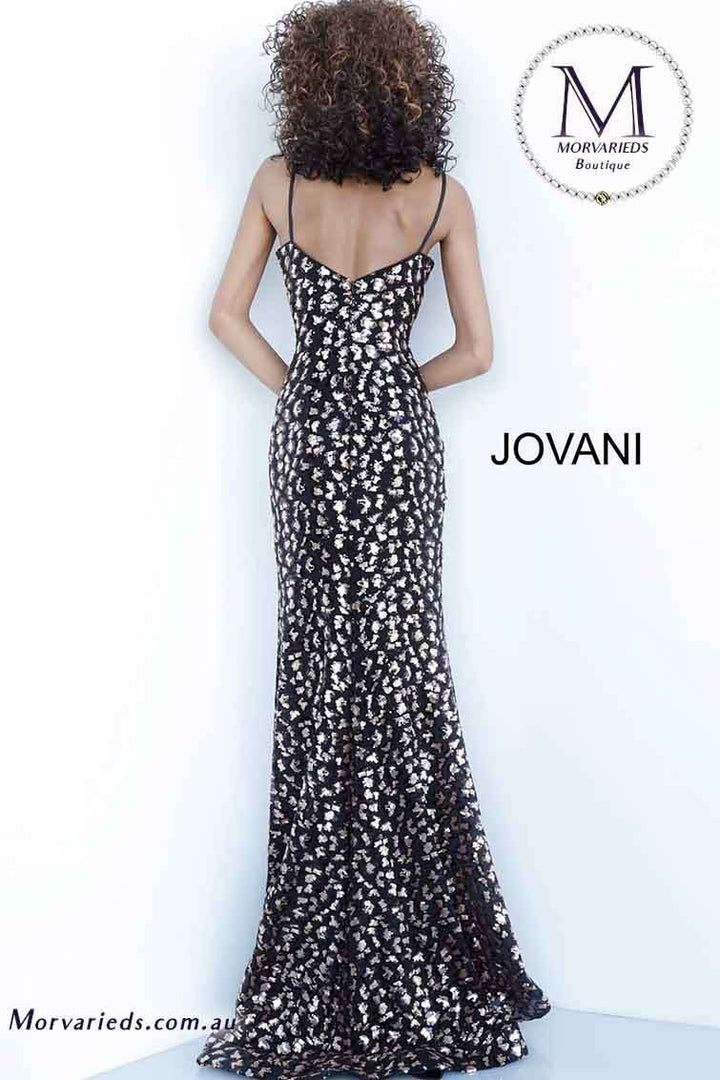 Black Gold Fitted Plunging Neckline Prom Dress Jovani 1166 - Morvarieds Fashion