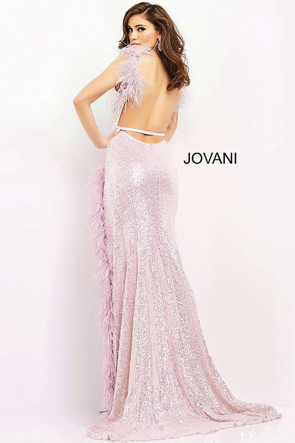 High Slit Feather Embellished Prom Dress Jovani 06164 - Morvarieds Fashion