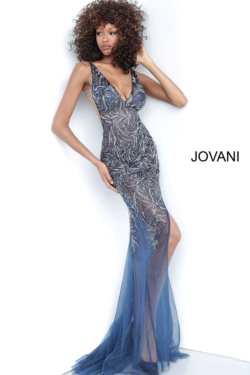 Sheer Embellished V Neck Prom Dress Jovani 1863 - Morvarieds Fashion