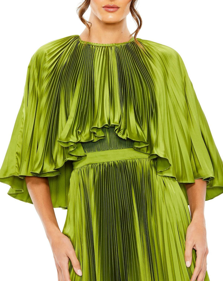 Pleated Caplet T-Length Gown Dress | Mac Duggal 49638 - Morvarieds Fashion