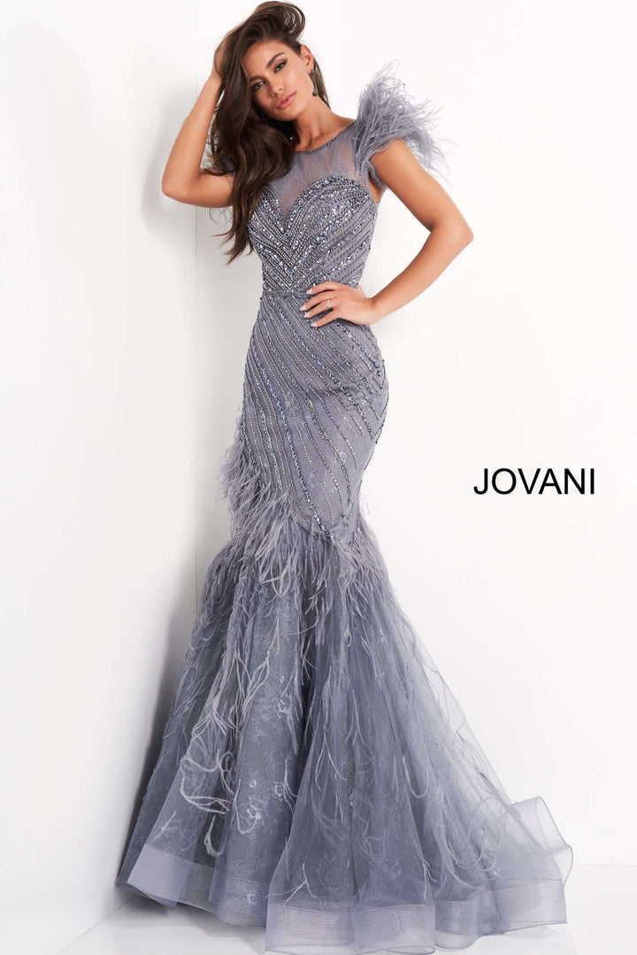 Ink Feather Embellished Evening Dress Jovani 04702 - Morvarieds Fashion