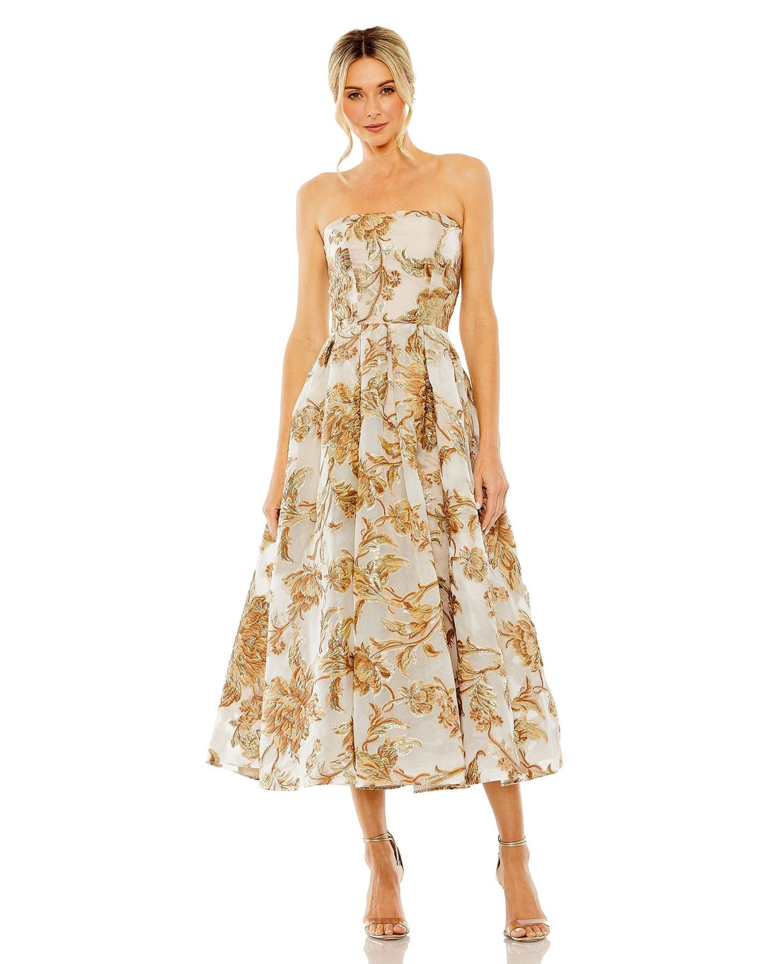STRAPLESS BROCADE MIDI DRESS WITH POCKETS | Mac Duggal 20716 - Morvarieds Fashion