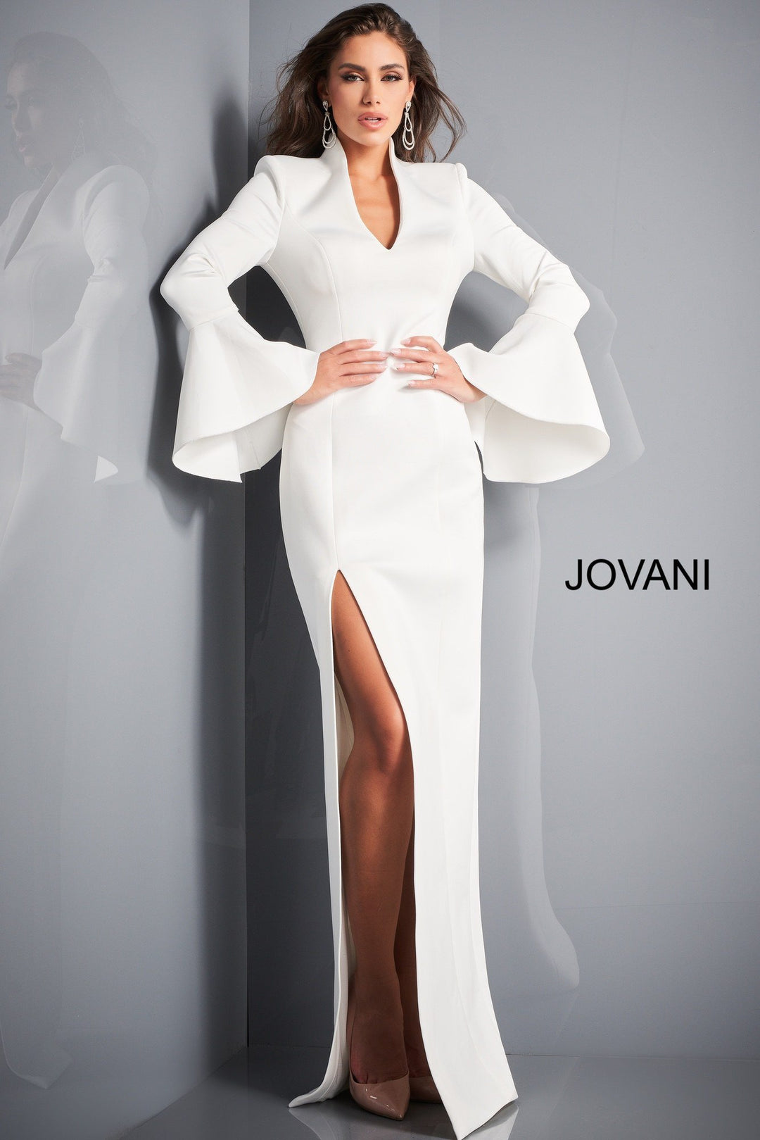 High Slit Bell Sleeve Evening Dress Jovani 04240 - Morvarieds Fashion