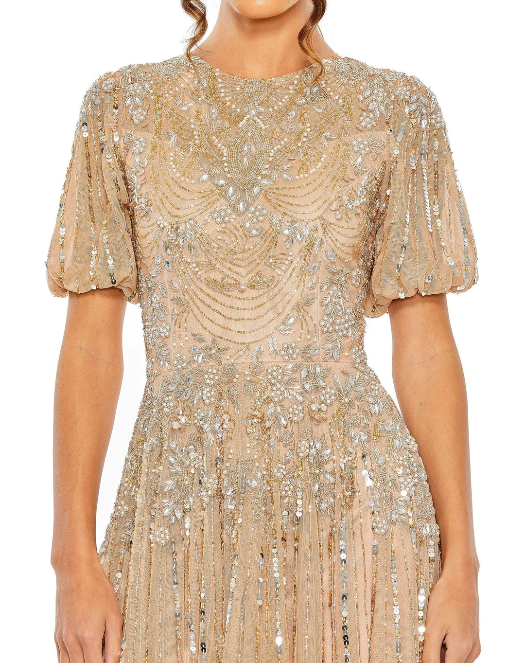 High Neck Puff Sleeve Embellished A Line Gown | Mac Duggal 5991 - Morvarieds Fashion