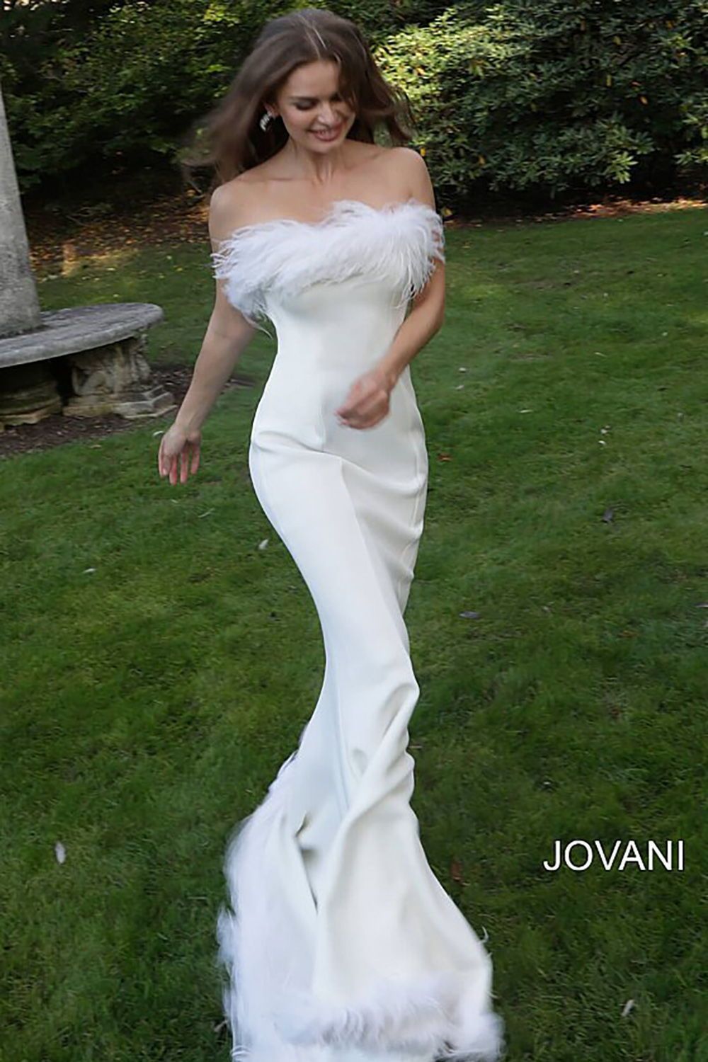 Feather Neckline Strapless Mermaid Wedding Dress Jovani 63891 - Morvarieds Fashion