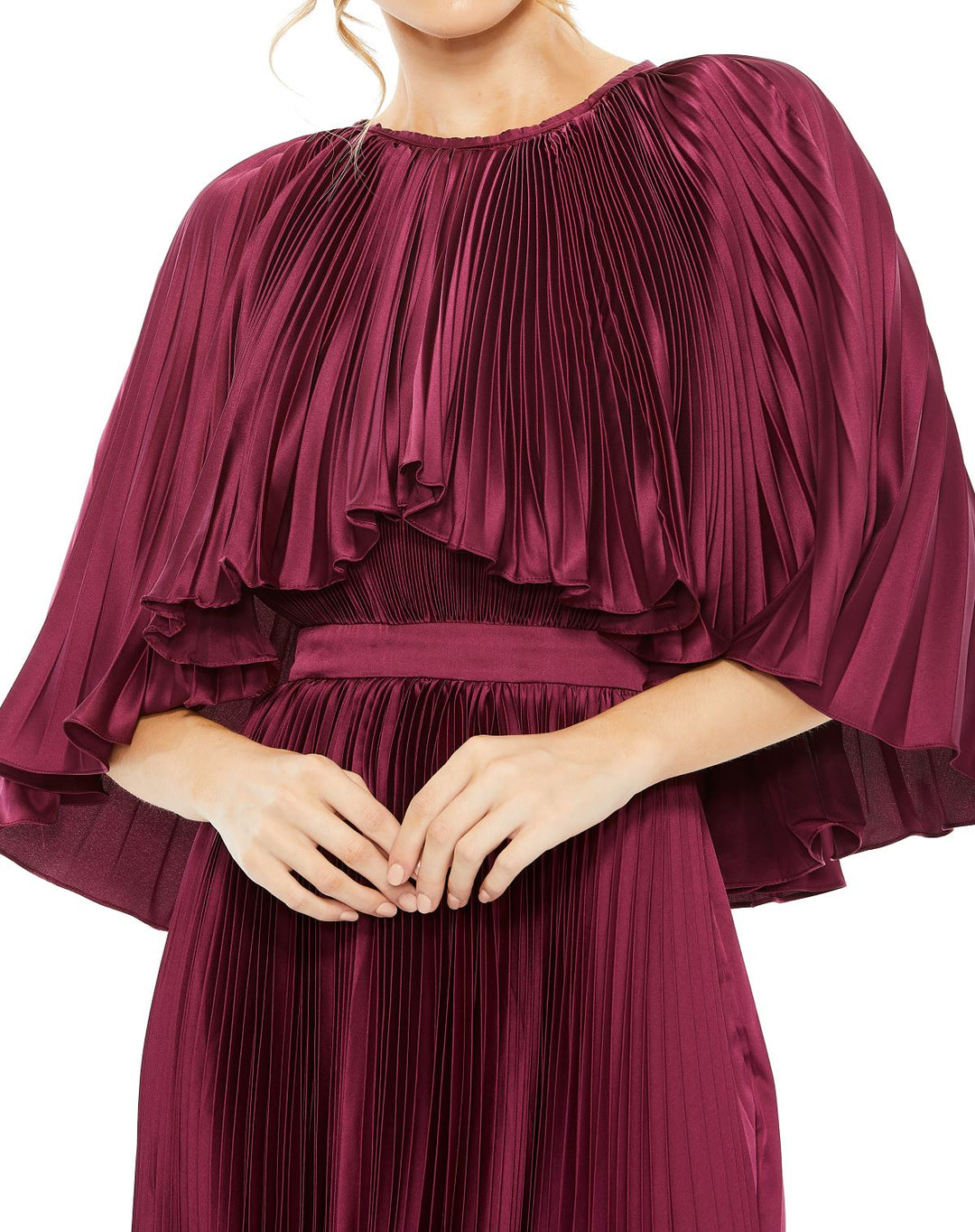 Pleated Caplet T-Length Gown Dress | Mac Duggal 49638 - Morvarieds Fashion