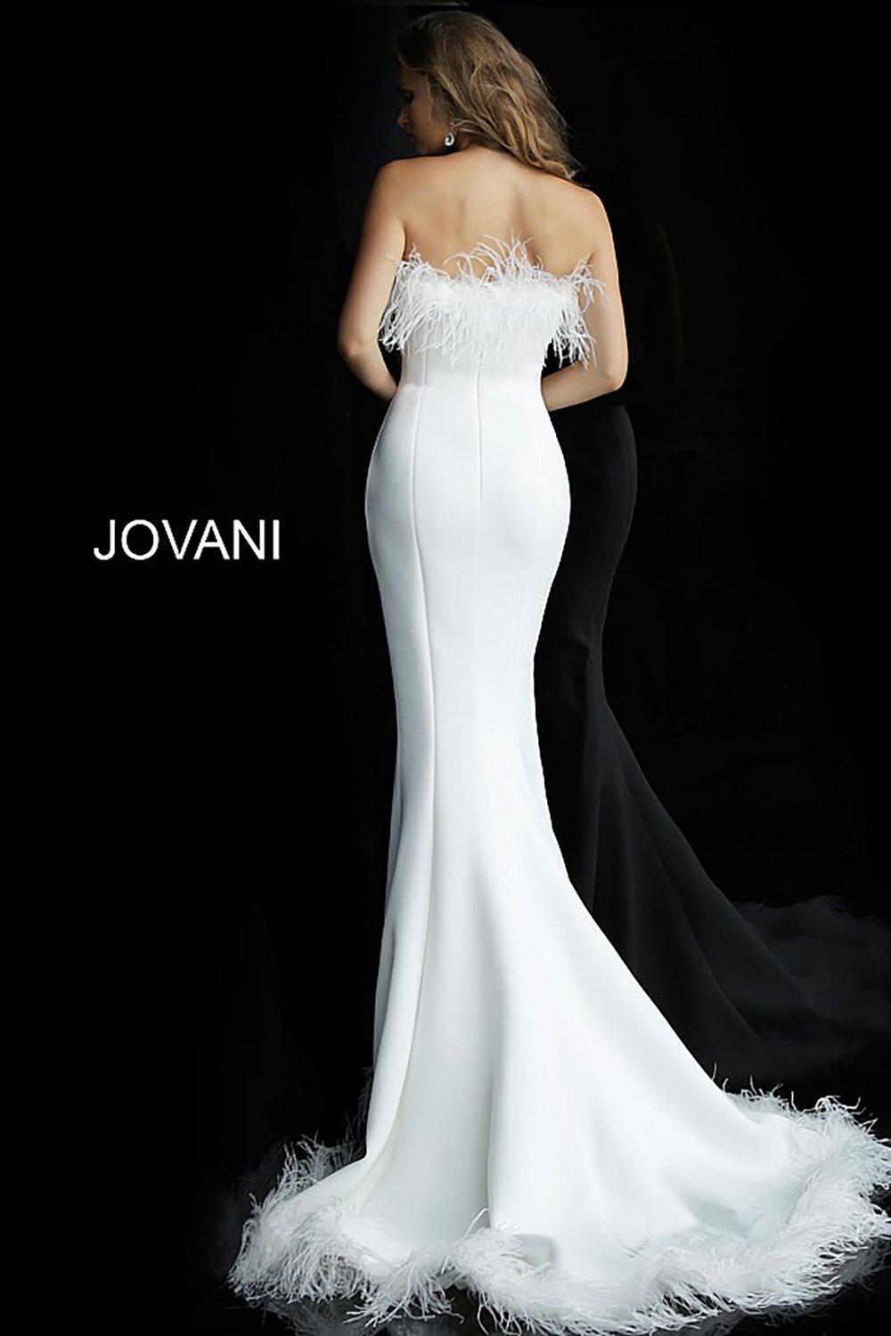 Feather Neckline Strapless Mermaid Wedding Dress Jovani 63891 - Morvarieds Fashion