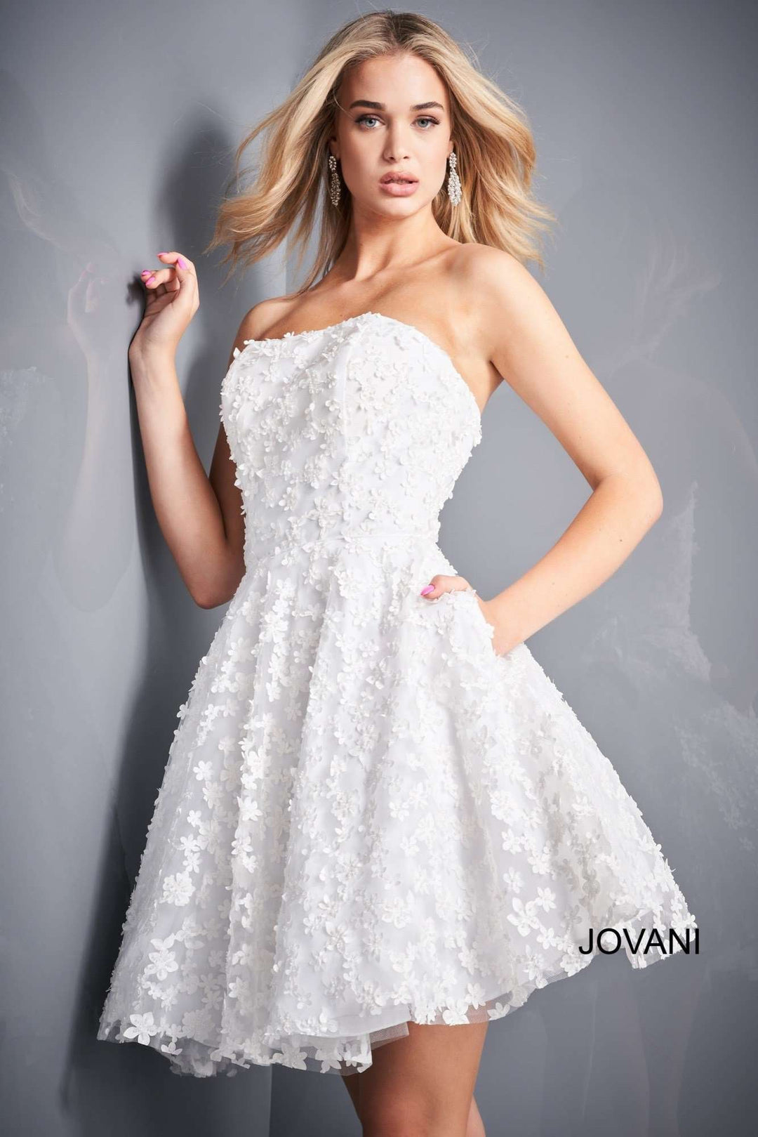 White Floral Appliques Homecoming Dress Jovani 02564 - Morvarieds Fashion