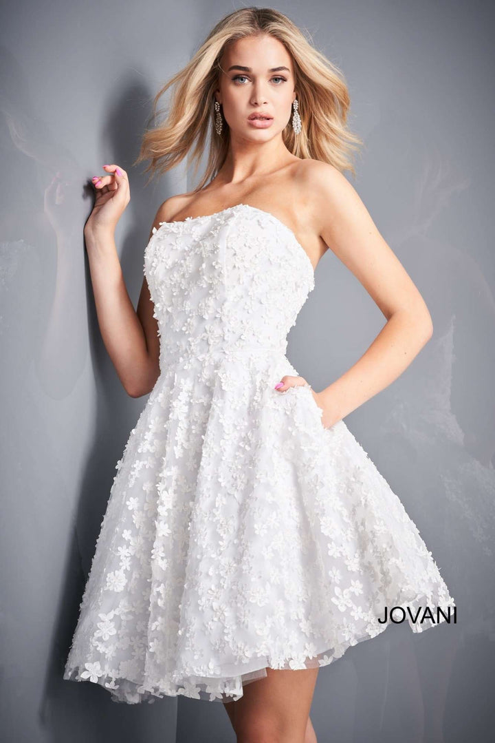White Floral Appliques Homecoming Dress Jovani 02564 - Morvarieds Fashion