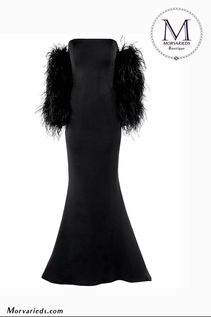 Strapless Fur Sleeves Evening Gown Jovani 1226 - Morvarieds Fashion