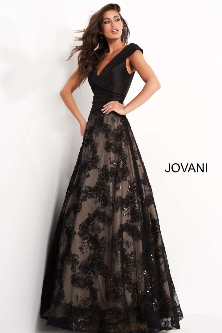 Black A Line V Neck Evening Gown Jovani 03330 - Morvarieds Boutique Black A Line V Neck Evening Gown Jovani 03330 - Morvarieds Boutique