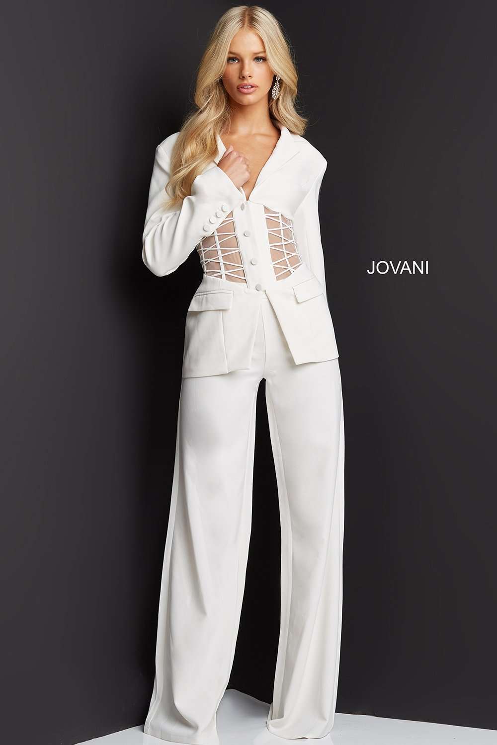 Illusion Waist Two Piece Pant Suit Dress Jovani 07227 - Morvarieds Fashion