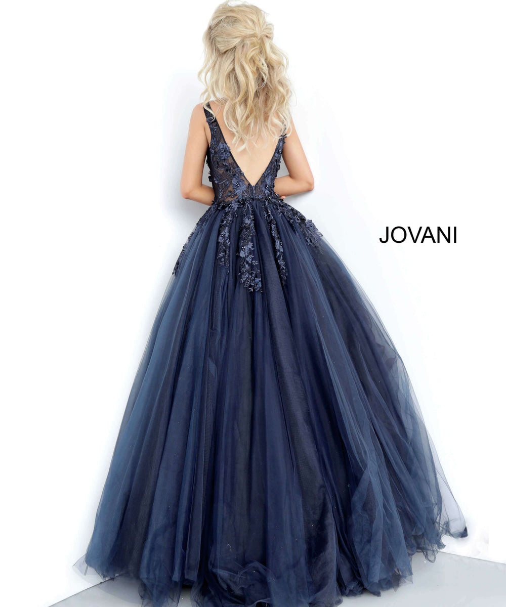 Floral Appliques V Neck Ballgown Jovani 55634 - Morvarieds Fashion