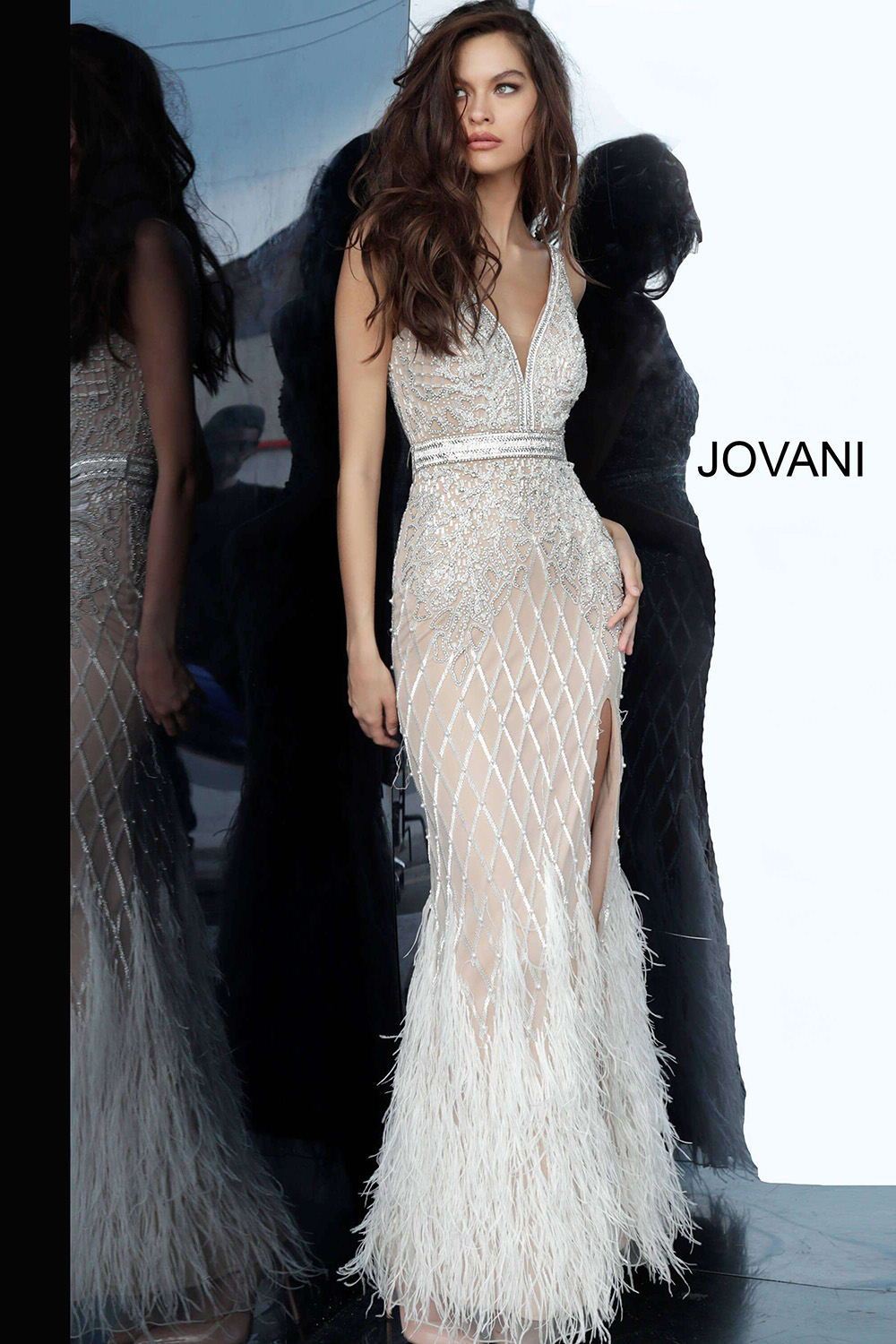 Embellished V Neck Fitted Dress Jovani 55796 - Morvarieds Fashion