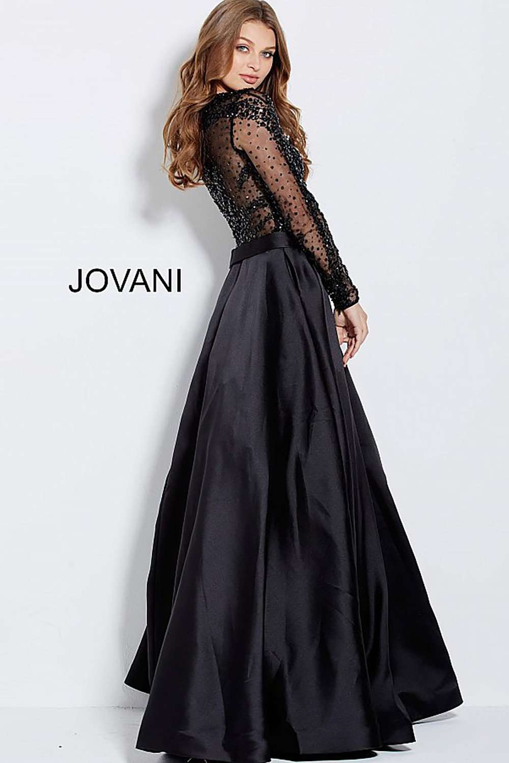 Beaded Bodice Long Sleeve Evening Ballgown Jovani 46066 - Morvarieds Fashion